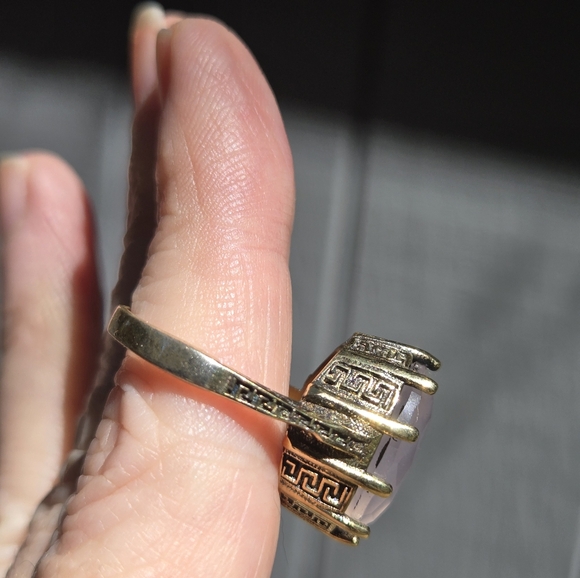 Rose quartz 12k Oval bronze Sterling & gold ring sz8 - Picture 3 of 9